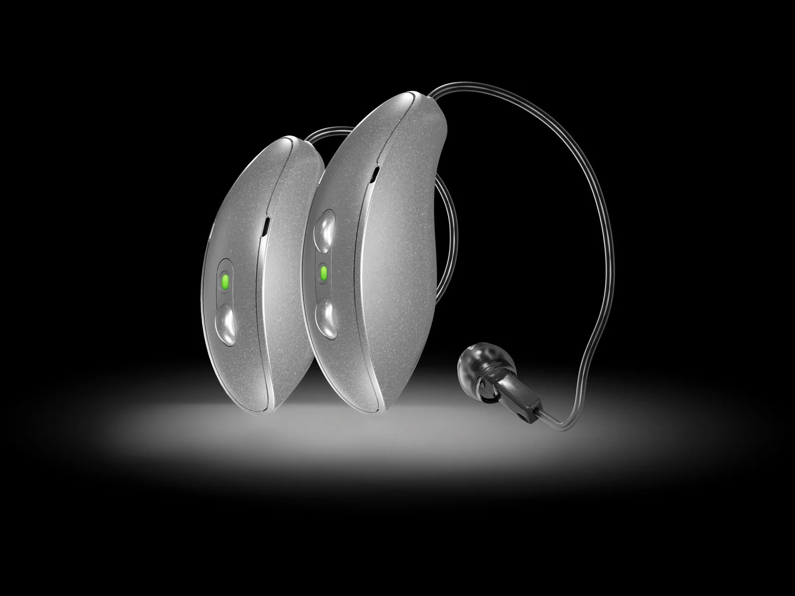 Starkey Omega AI miniRIC hearing aids in silver